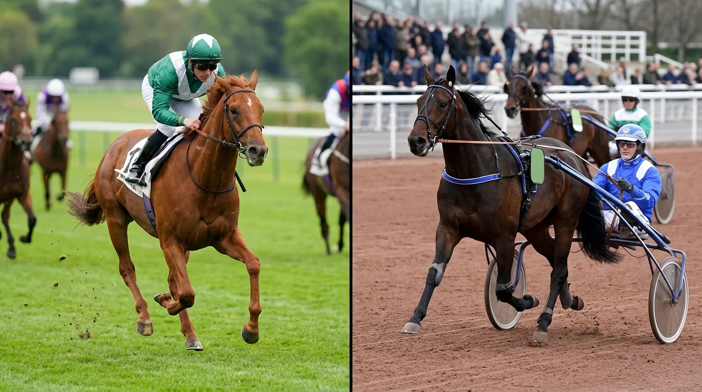 Verschiedene Rennarten im Pferdesport: Galopprennen und Trabrennen auf der Rennbahn