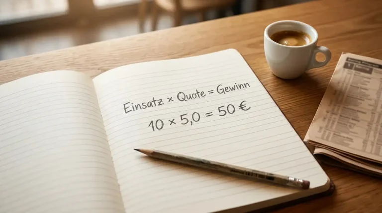 Pferdewetten Gewinn berechnen: Notizbuch mit Wettformel und € Zeichen
