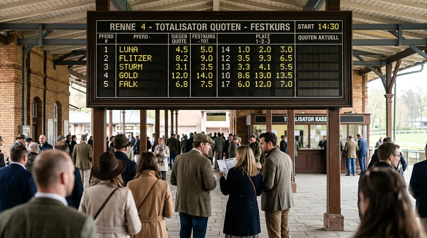 Quotentafel am Totalisator einer Galopprennbahn mit aktuellen Wettquoten