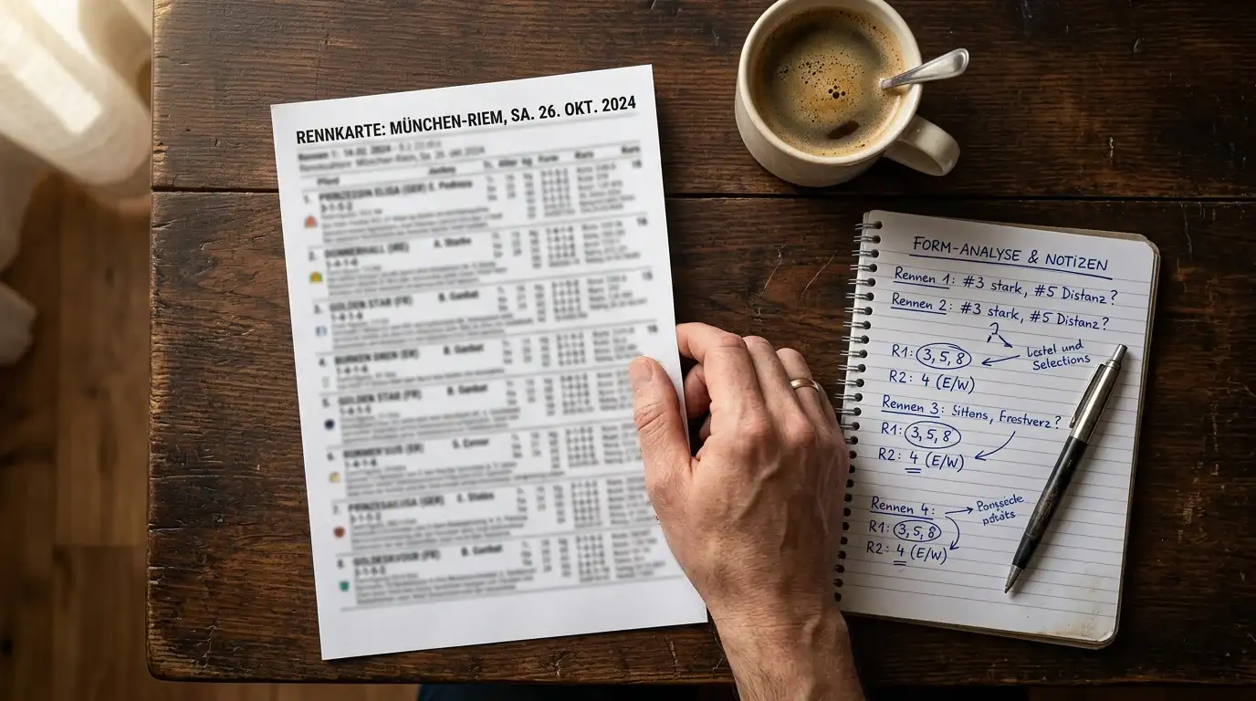 Rennkarte und Formanalyse für Pferdewetten mit Notizen und Statistiken