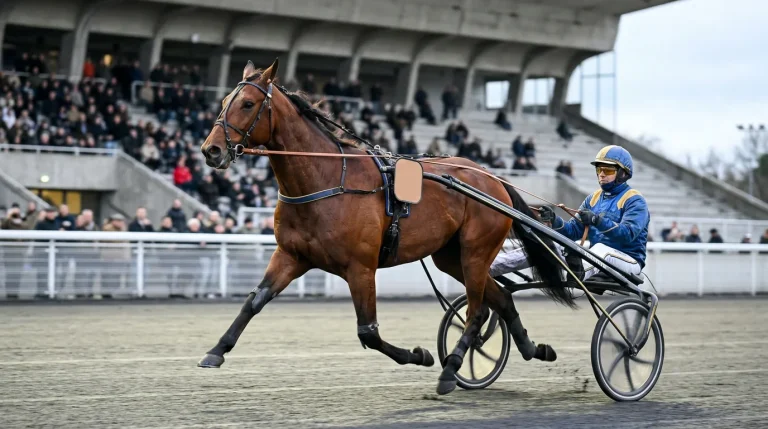 Prix d'Amérique: Traber mit Sulky im Rennen auf der Bahn von Vincennes
