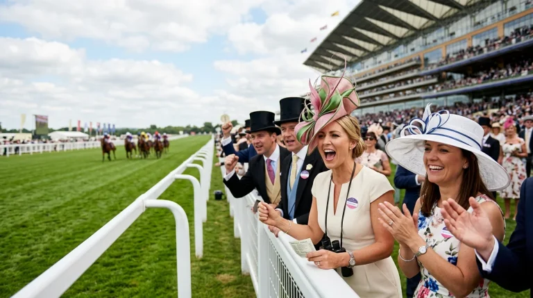 Royal Ascot: Elegante Zuschauer mit Hüten an der Rennbahn in Ascot