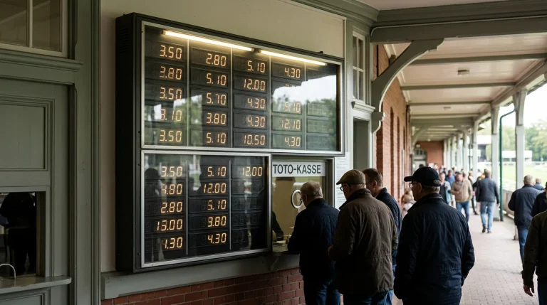 Totalisator vs. Buchmacher: Toto-Anzeigetafel an einer deutschen Rennbahn