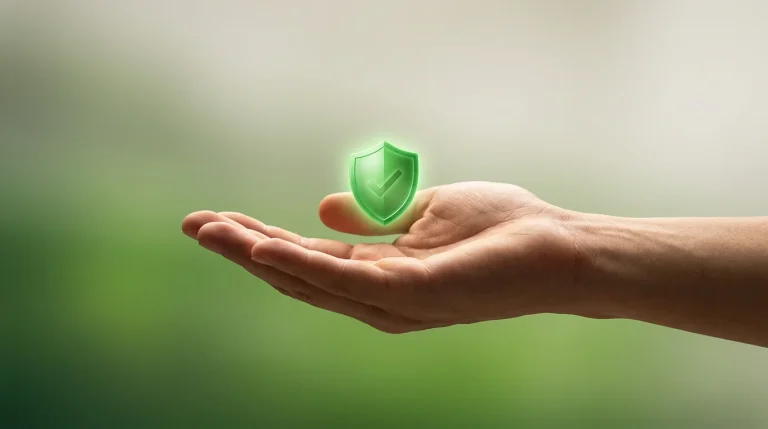 Verantwortungsvolles Spielen: Schützende Hand über einem symbolischen Schutzschild